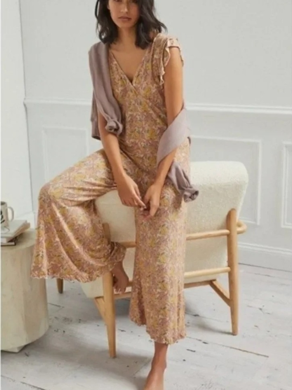 Anthropologie Matilda Flutter Sleeve Wide-Leg Jumpsuit Size Large
